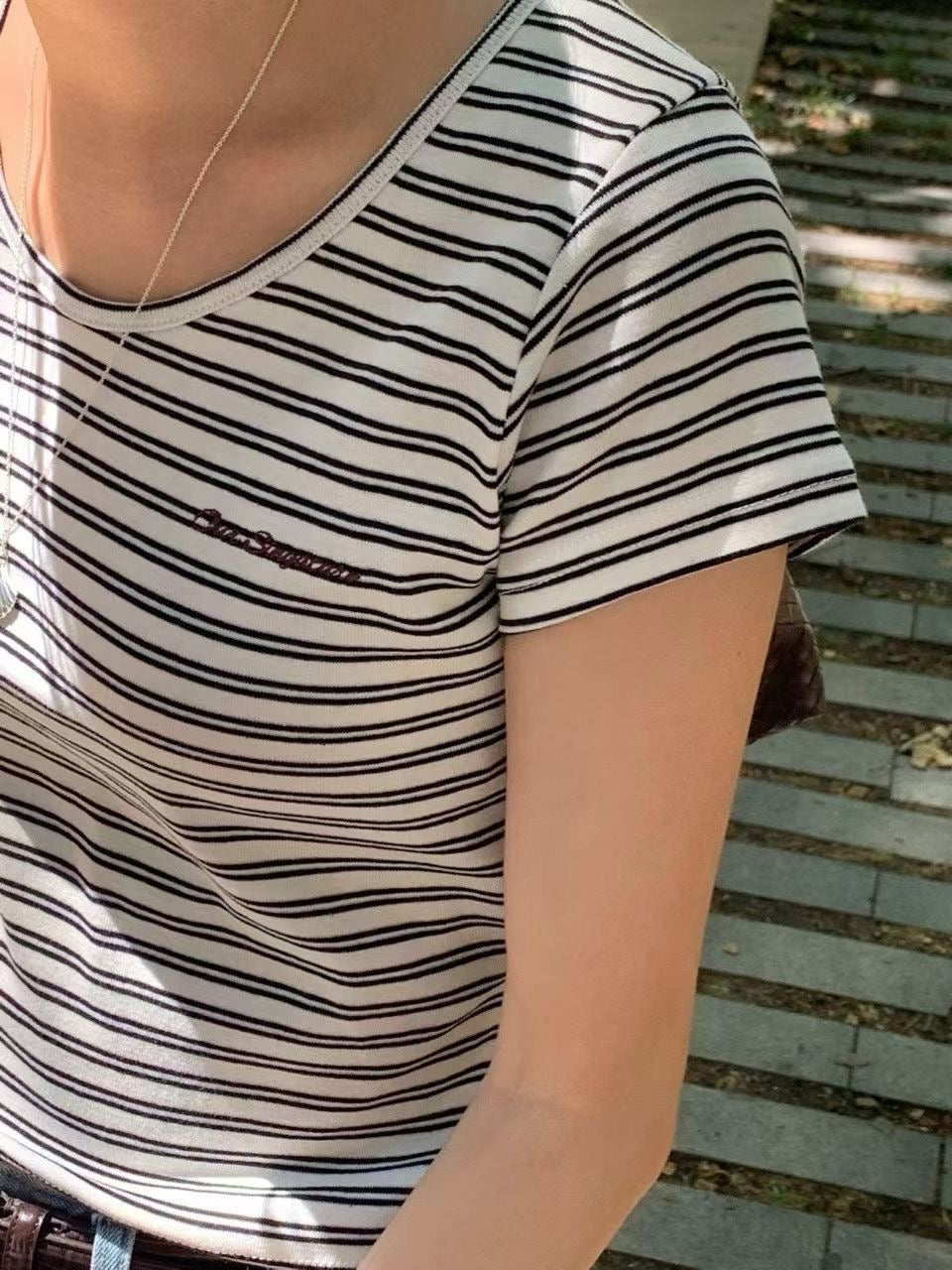 U-neck stripes mini tee