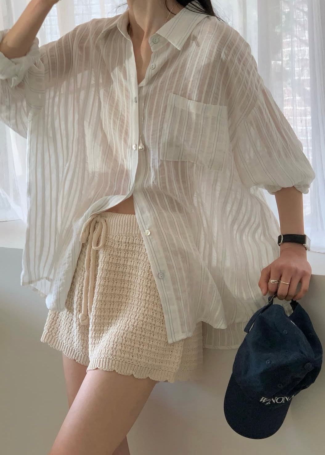 Linen airy stripes shirt