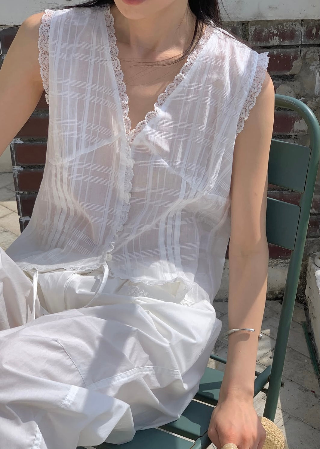Lace edge checkers blouse