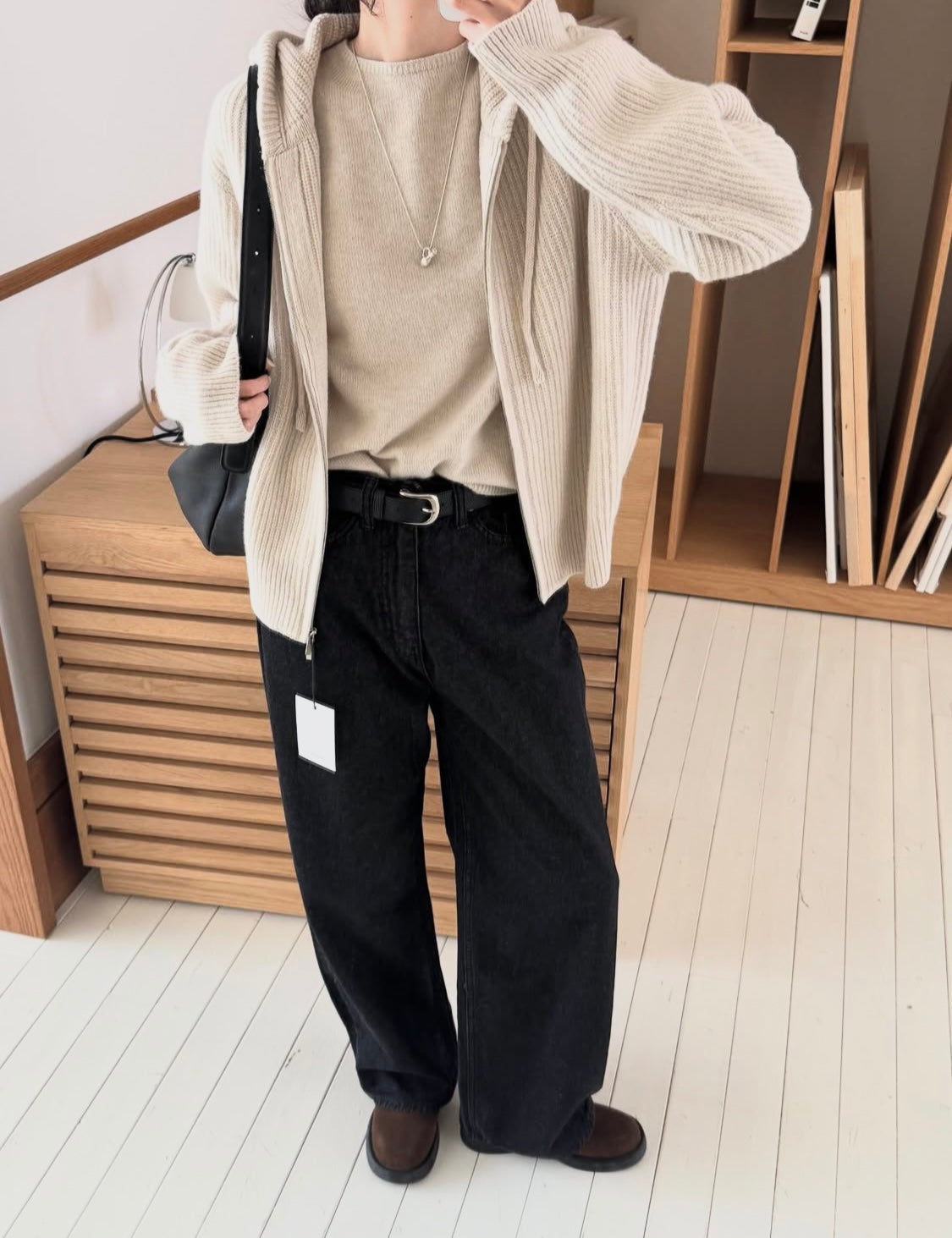 Double zipline knit hoodie