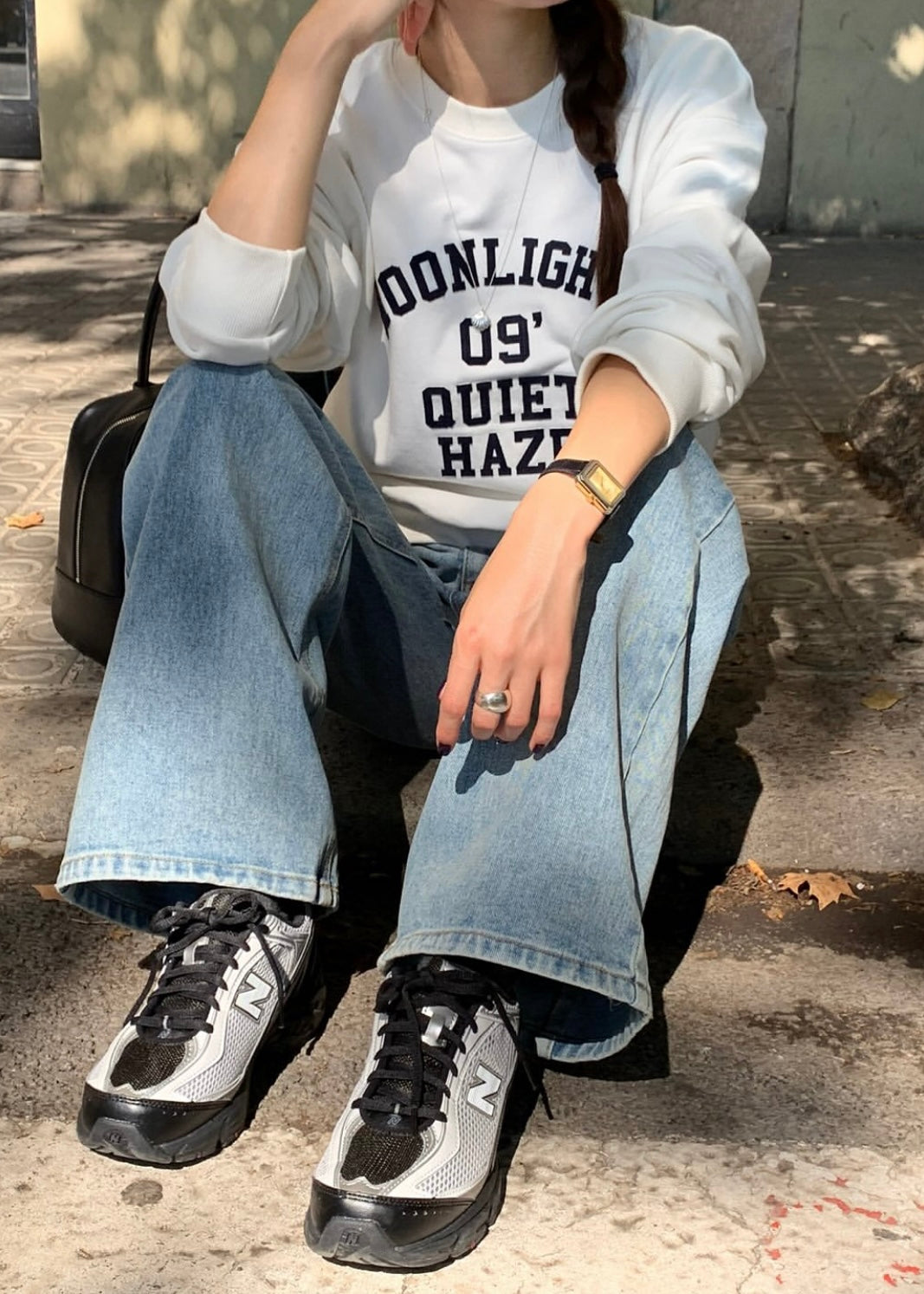 Back patched boyfriend jeans