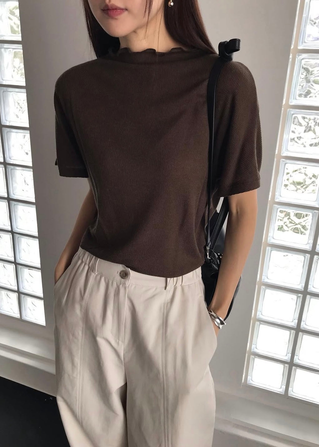 Ruffle neck chiffon top
