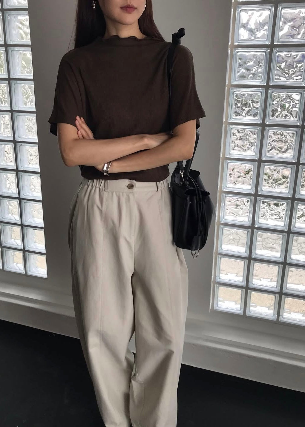 Ruffle neck chiffon top
