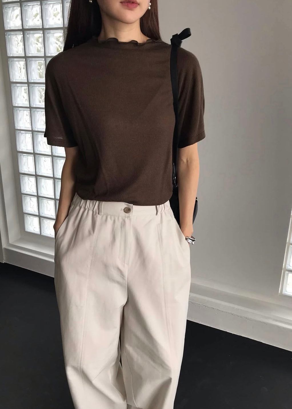 Ruffle neck chiffon top