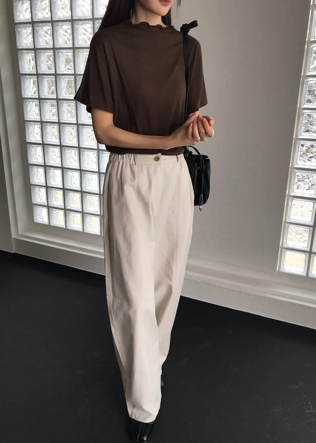 Ruffle neck chiffon top