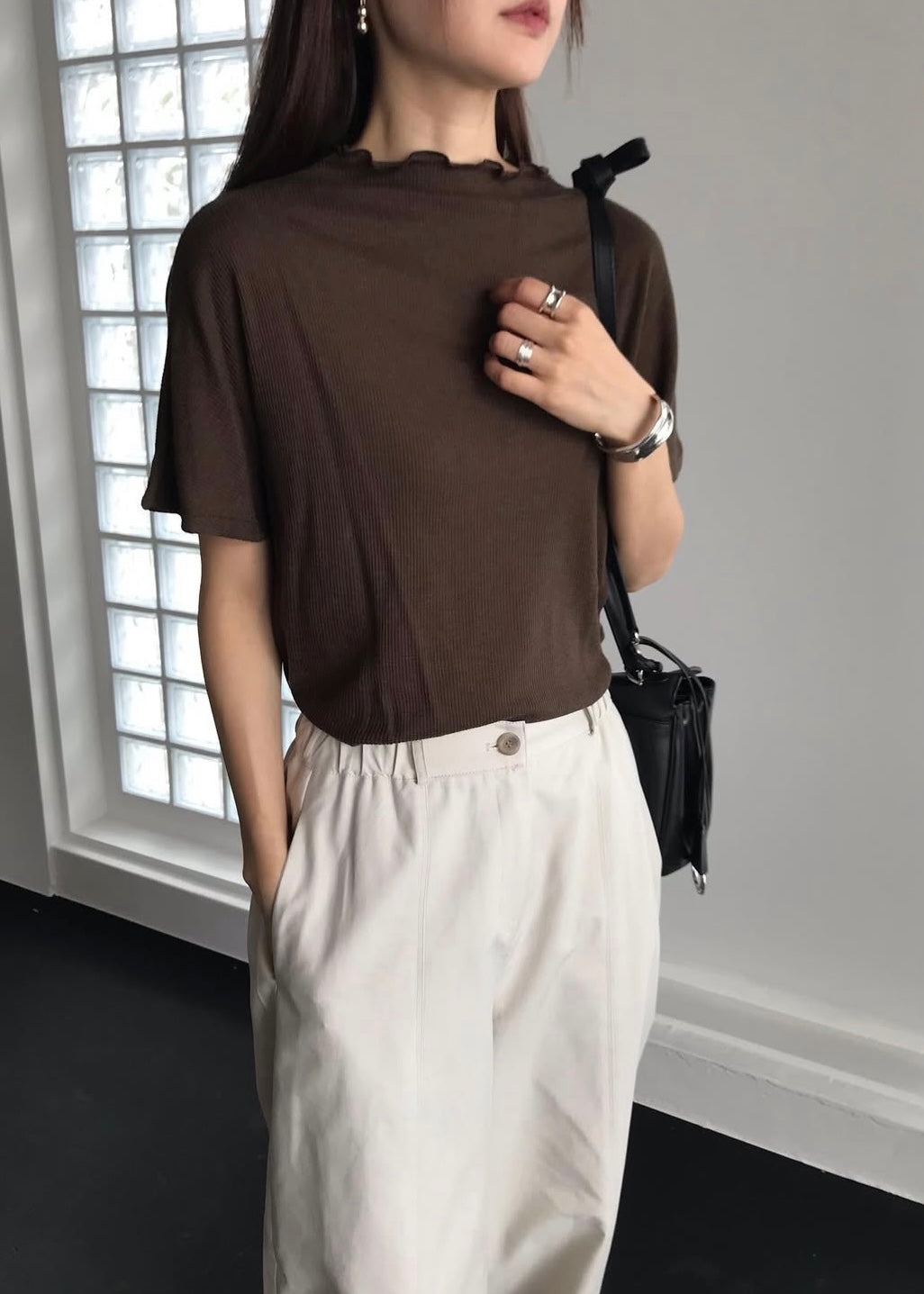 Ruffle neck chiffon top