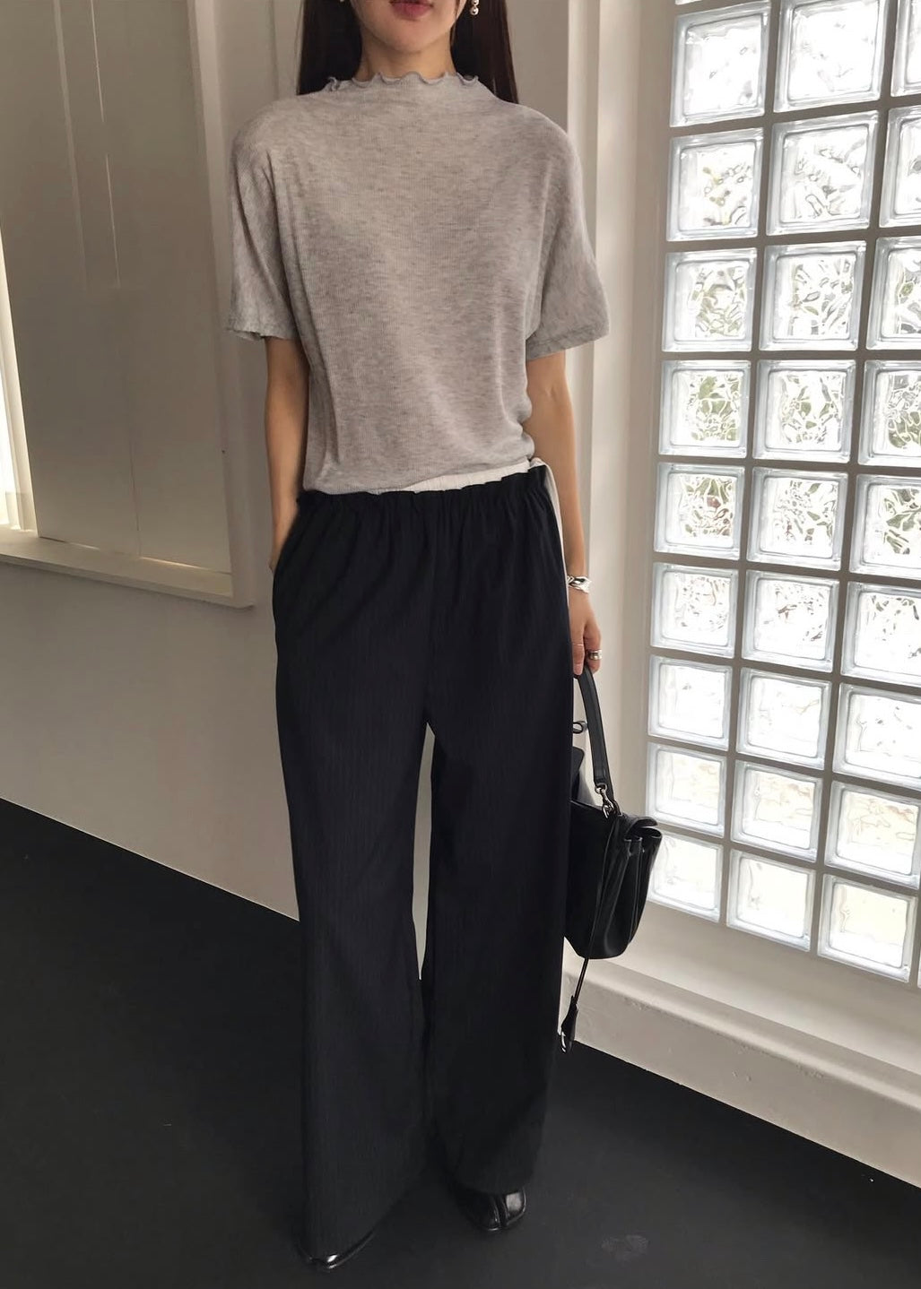 Ruffle neck chiffon top