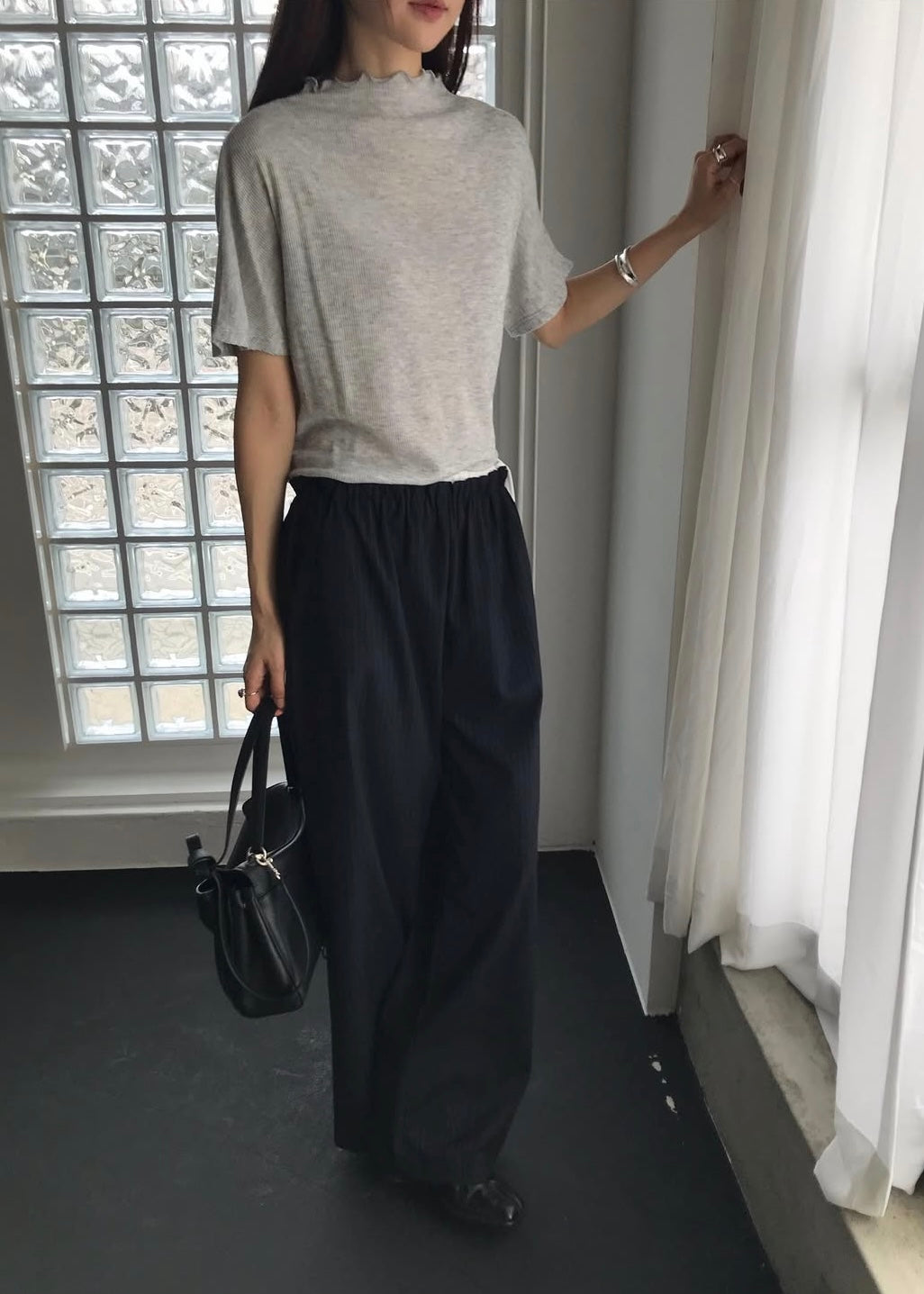 Ruffle neck chiffon top