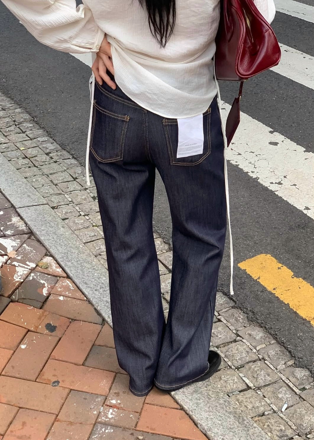 Raw navy straight denim
