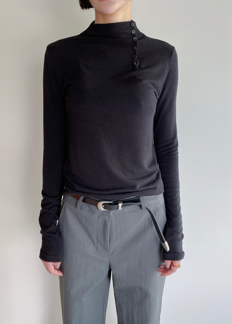 High neck button up tee