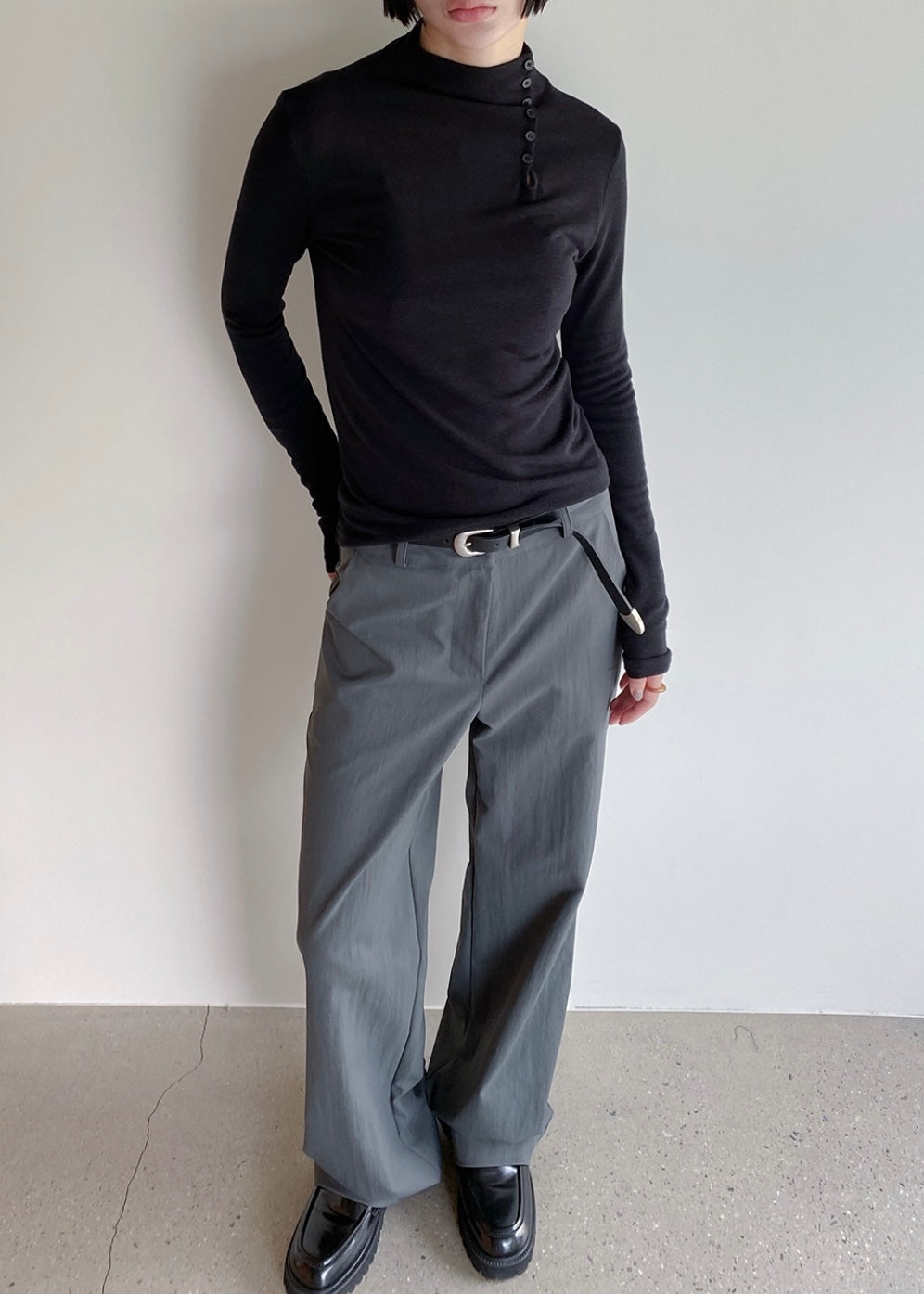 High neck button up tee