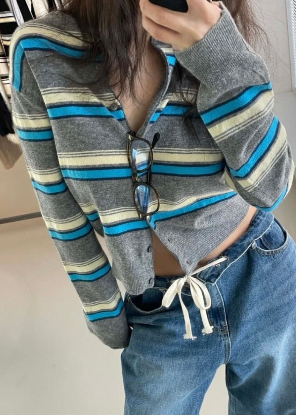 Cropped stripes cardigan