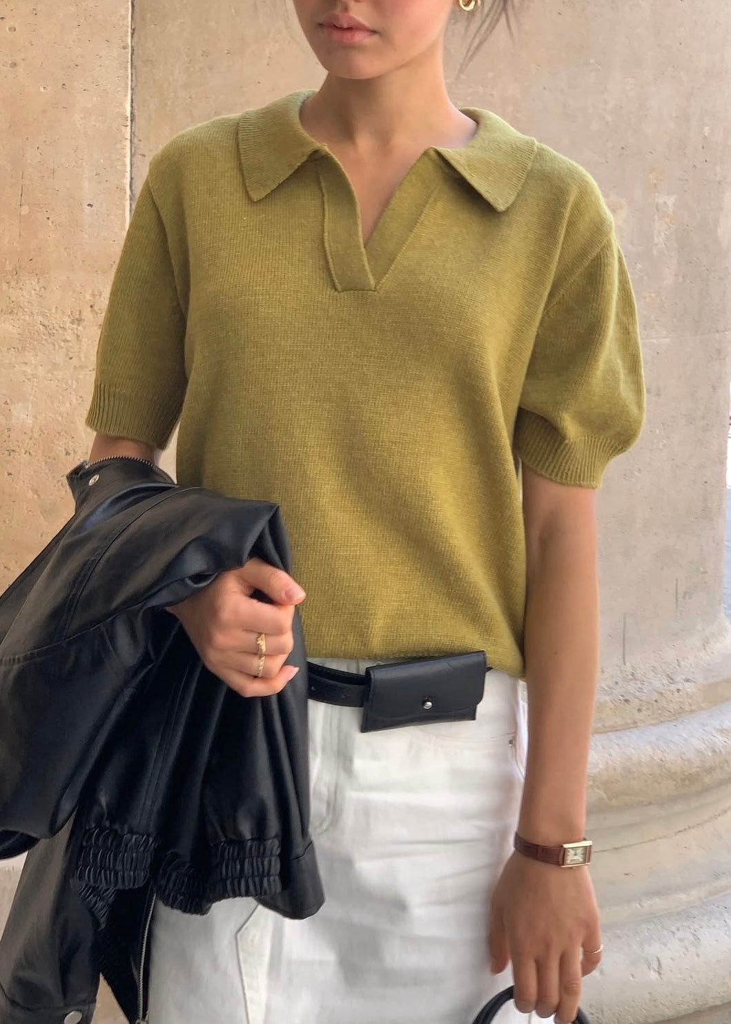Open Collar knit polo