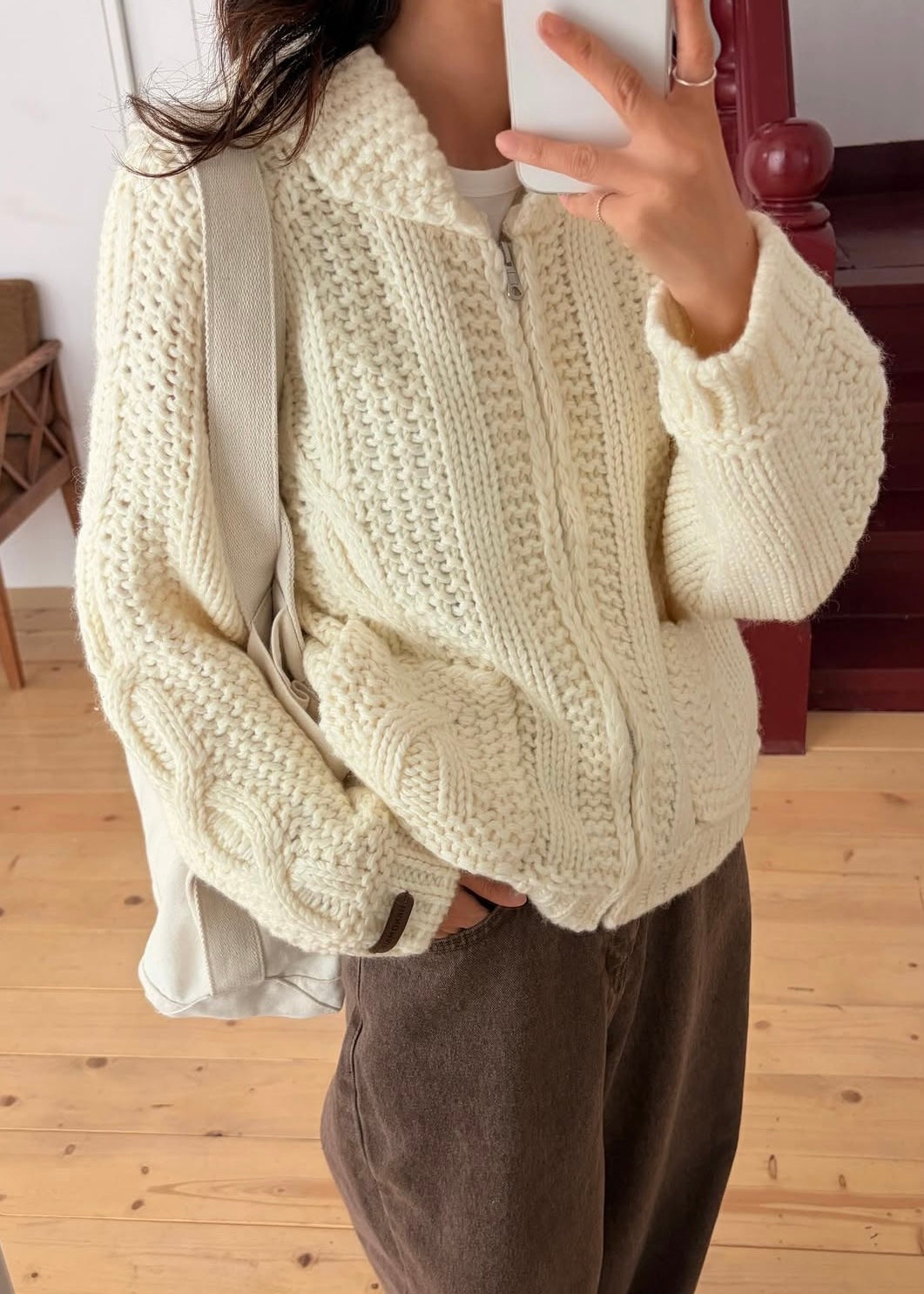 Zip up weaved cardigan