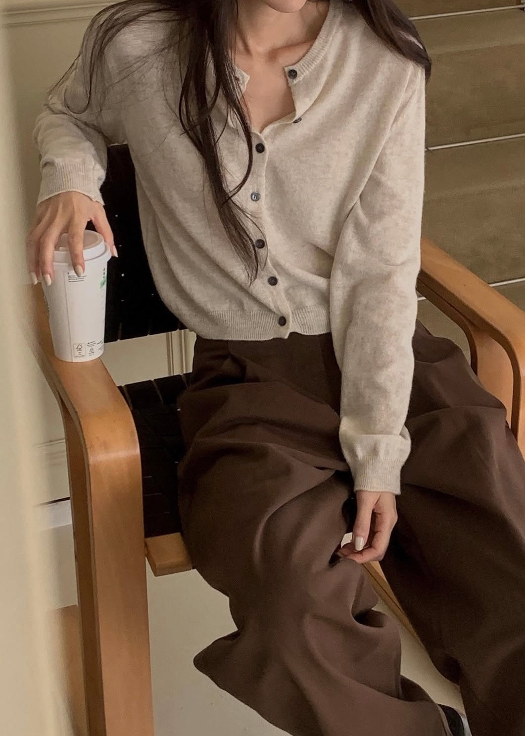 Crew neck cropped cardigan