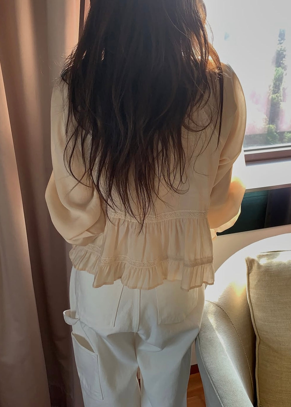 Lace edge open blouse
