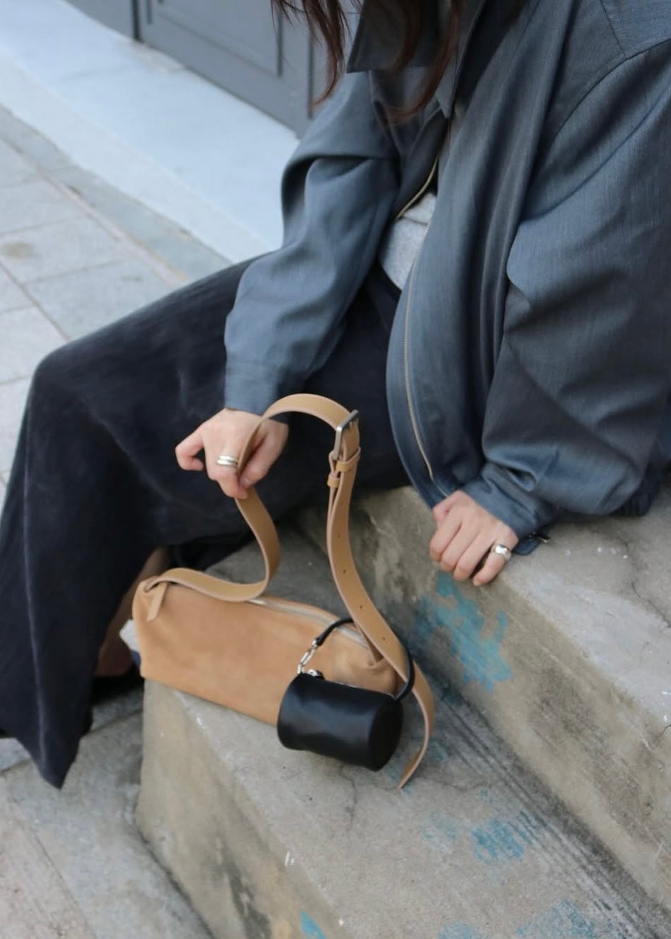 Suede baguette bag