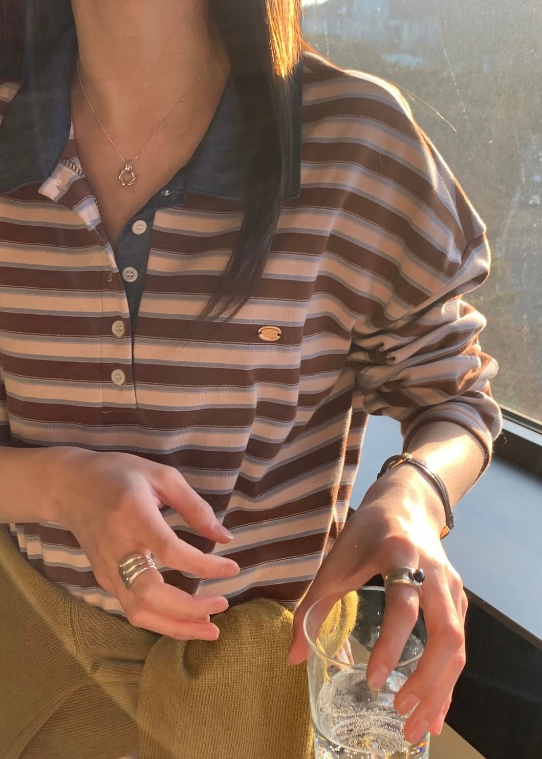 Denim collar rugby shirt