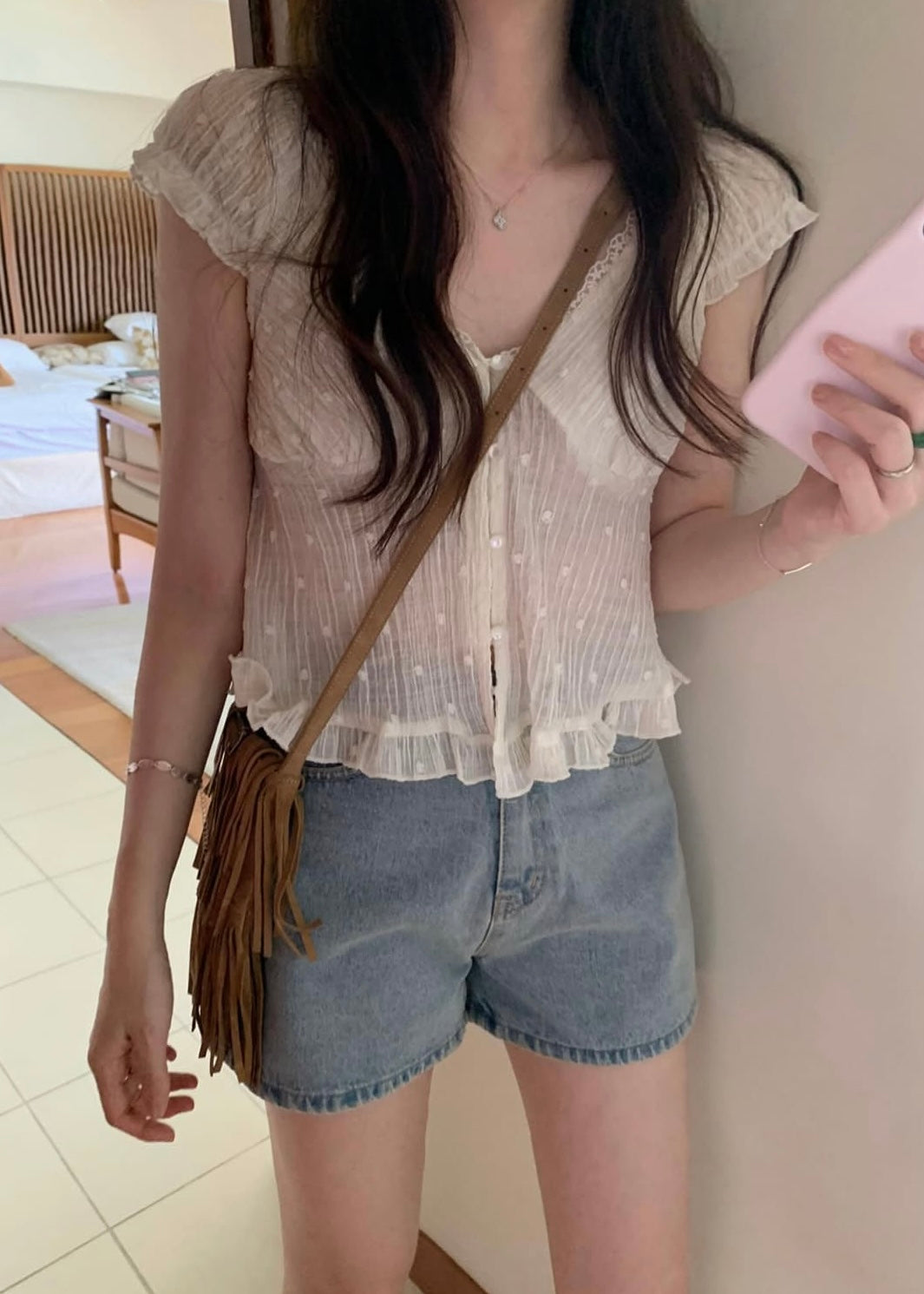 Crepe chiffon open blouse