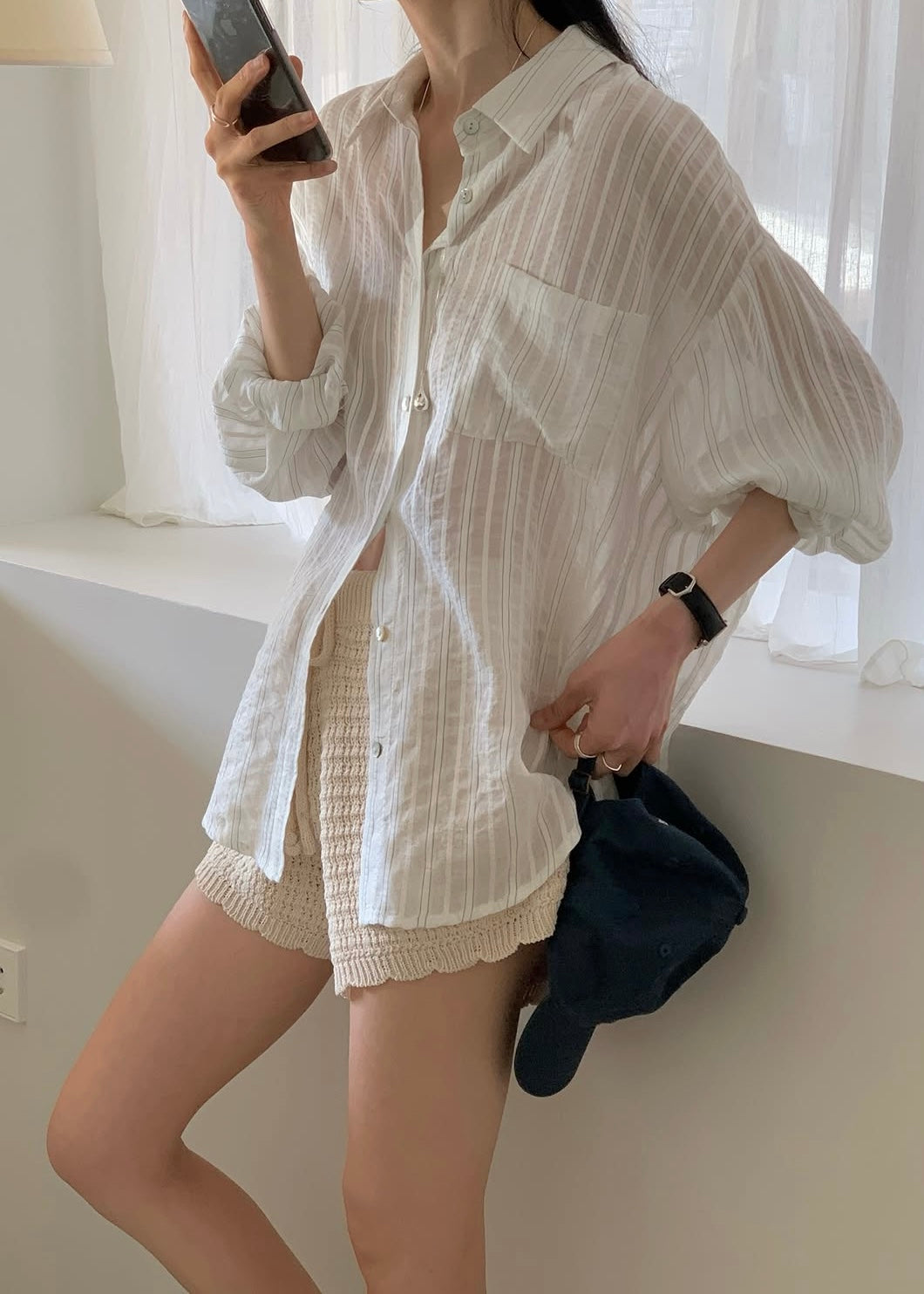 Linen airy stripes shirt