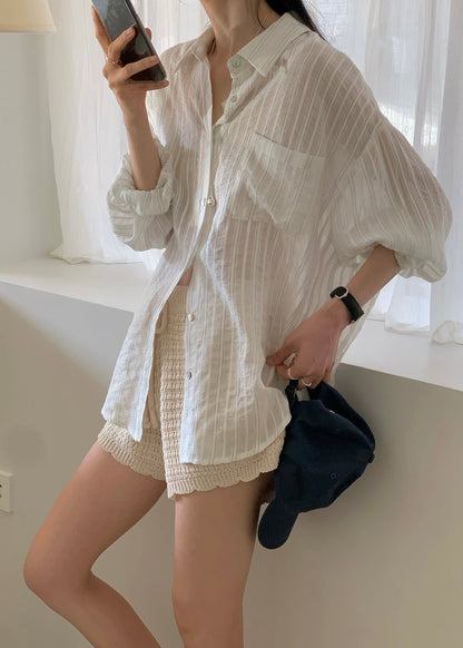 Linen airy stripes shirt