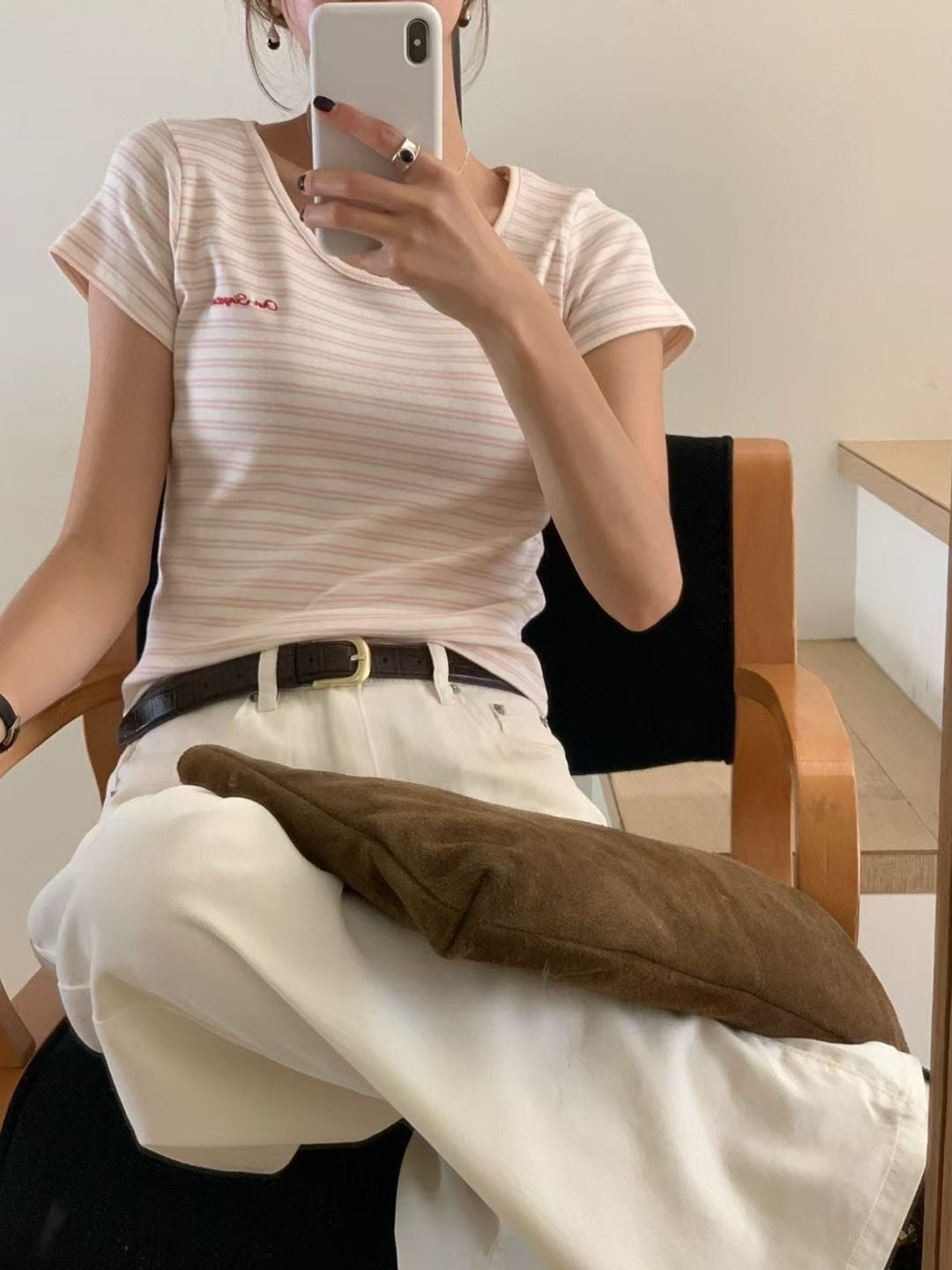 U-neck stripes mini tee