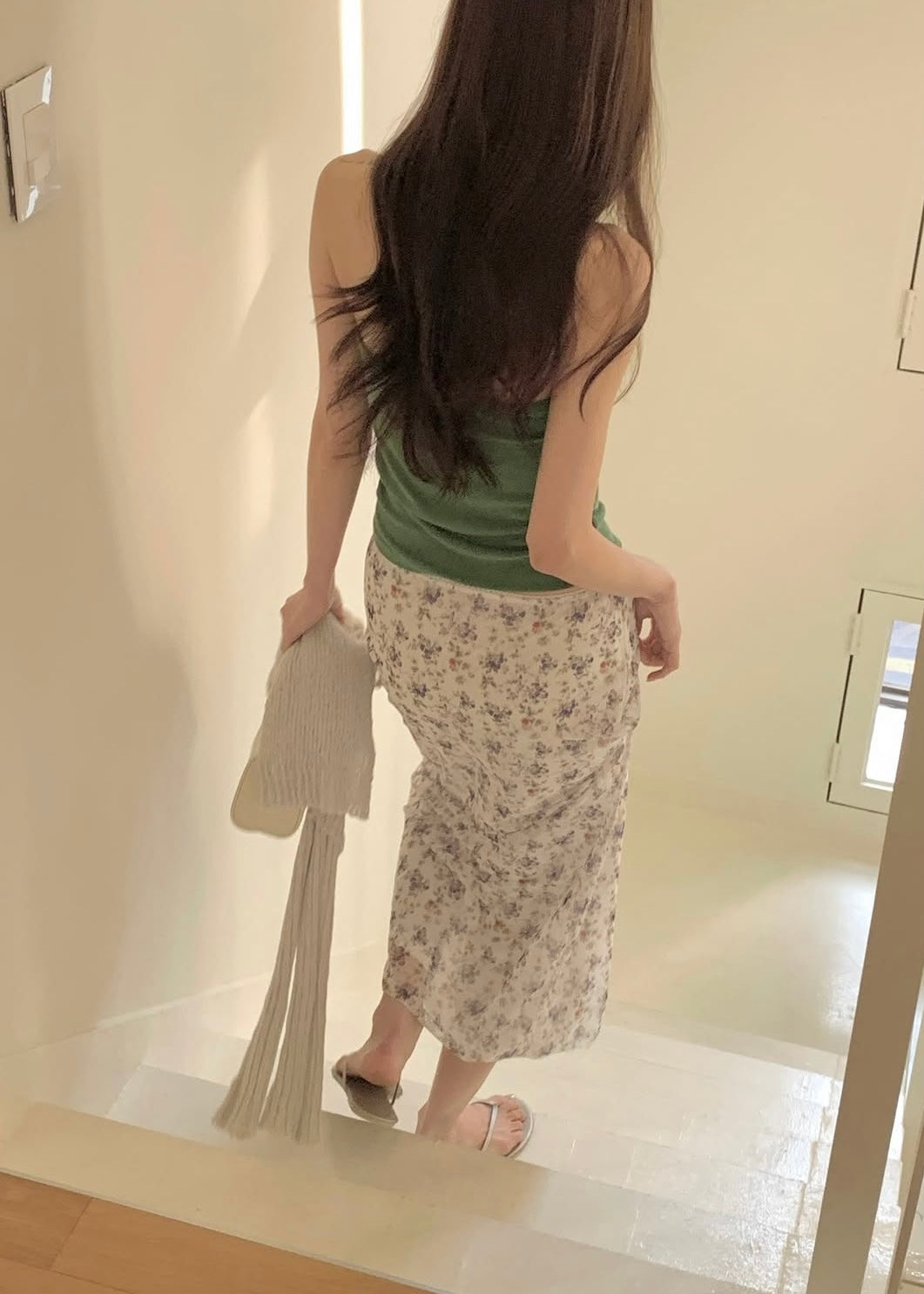Floral layered straight skirt