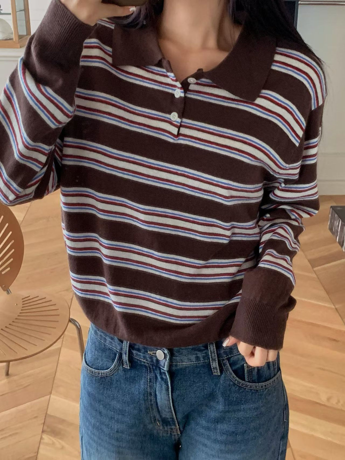 Retro stripes knit polo
