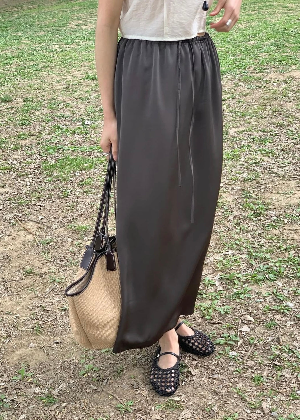 Satin lace-up skirt