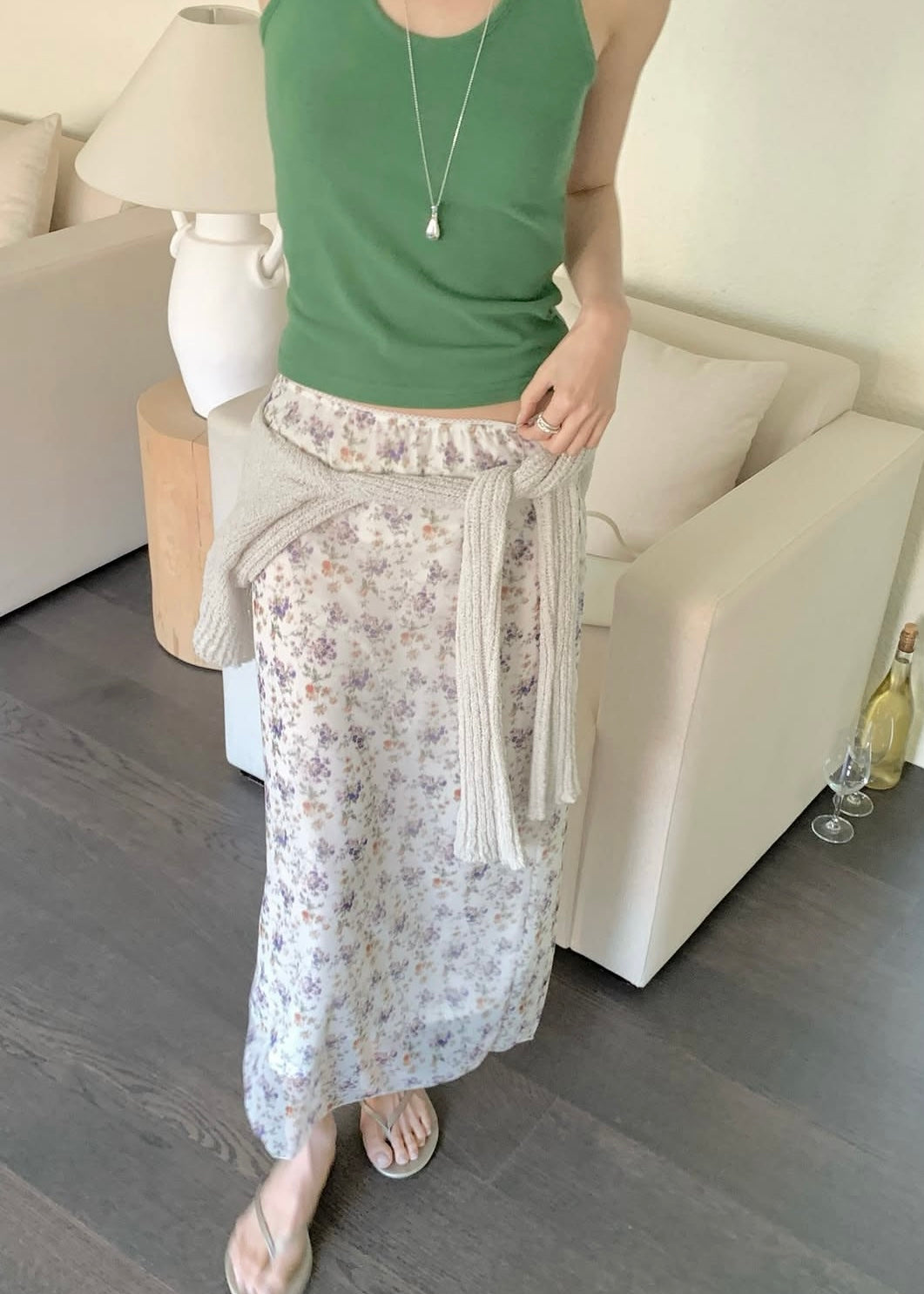 Floral layered straight skirt