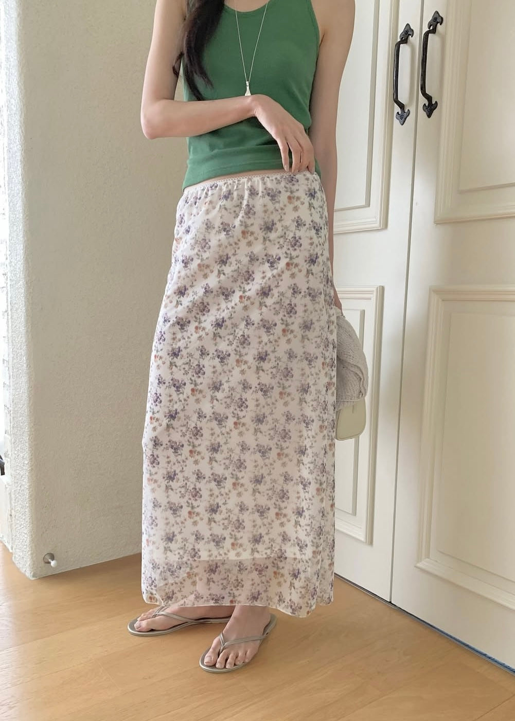 Floral layered straight skirt