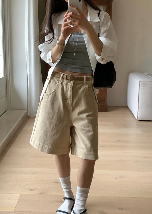 Sand washed denim shorts