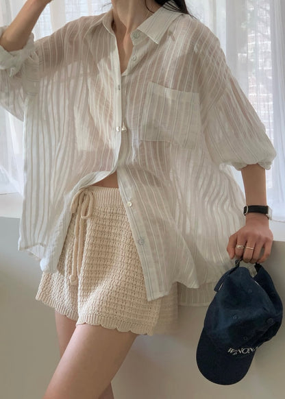 Linen airy stripes shirt