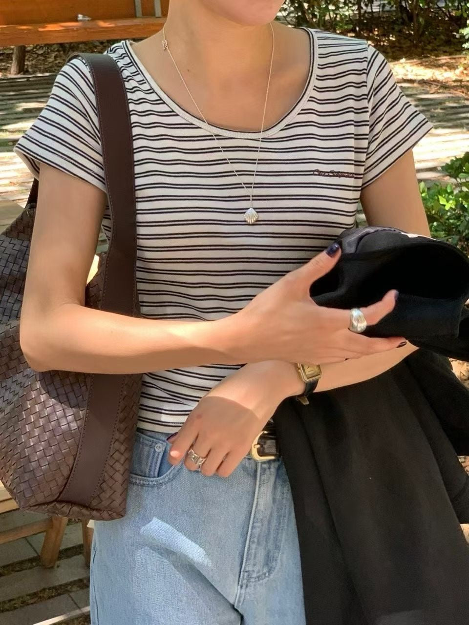 U-neck stripes mini tee