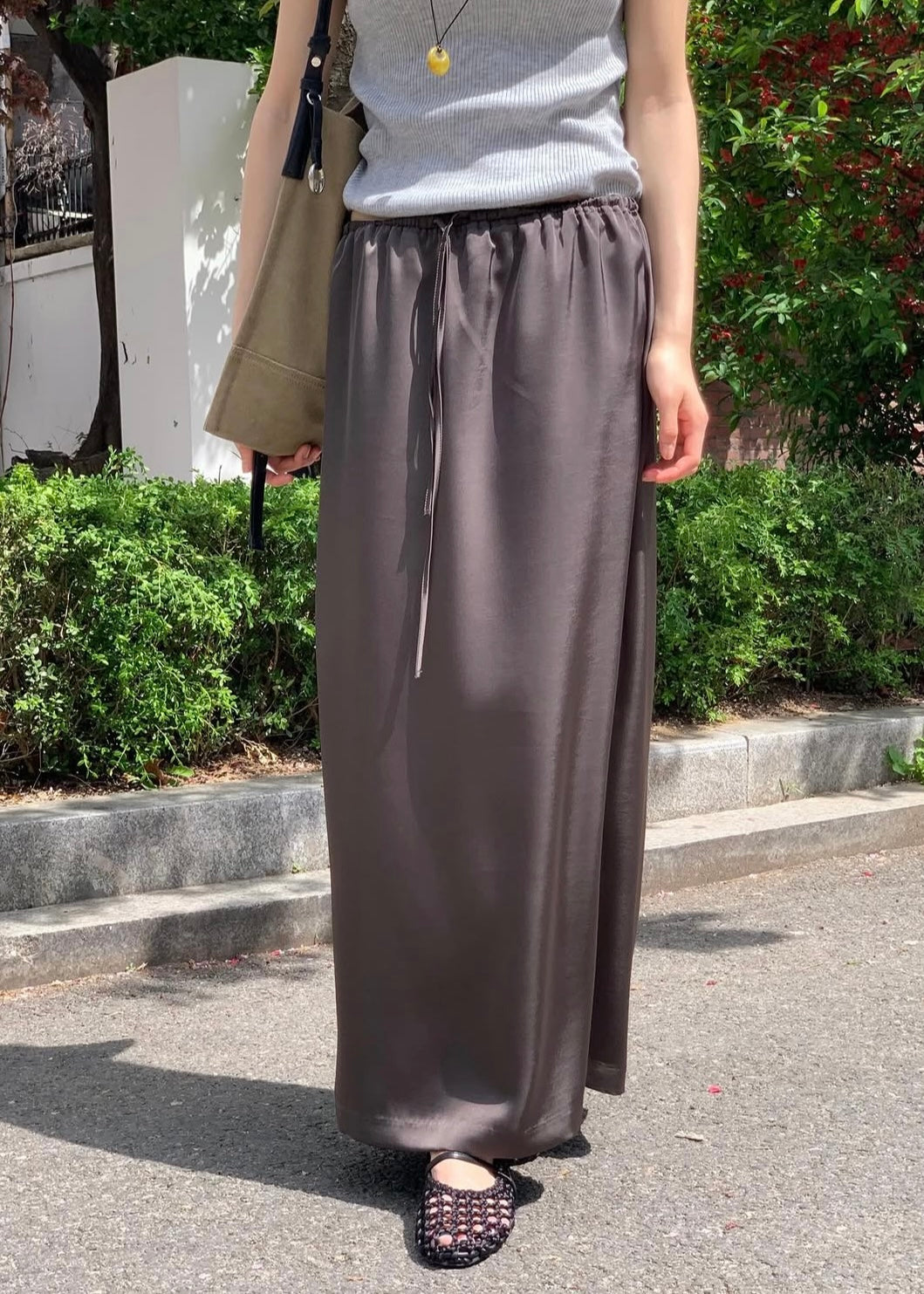 Satin lace-up skirt