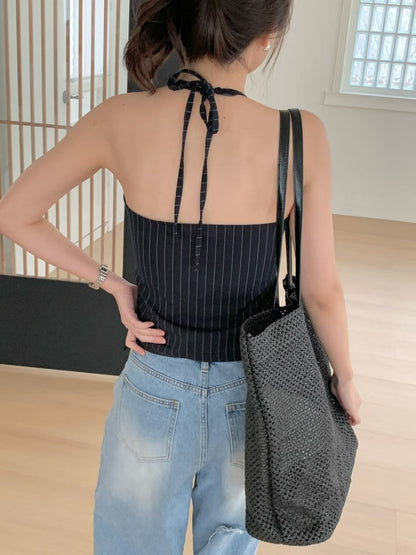 Halter-neck stripes waist coat