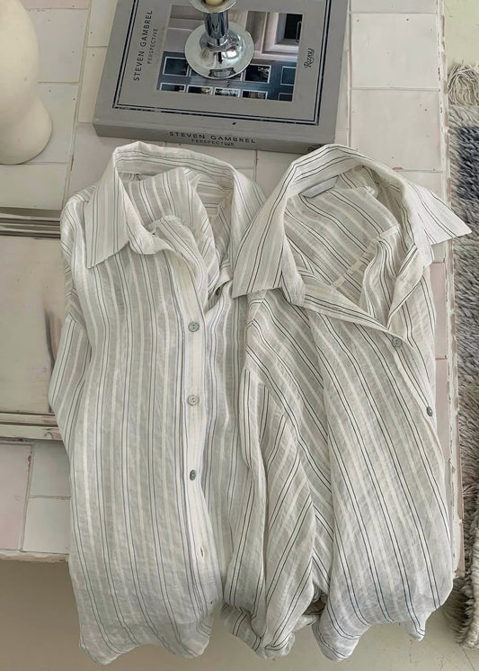 Linen airy stripes shirt