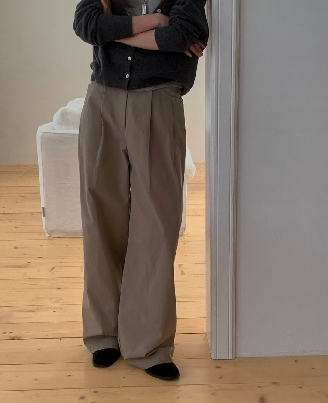 Double pleated loosen chino