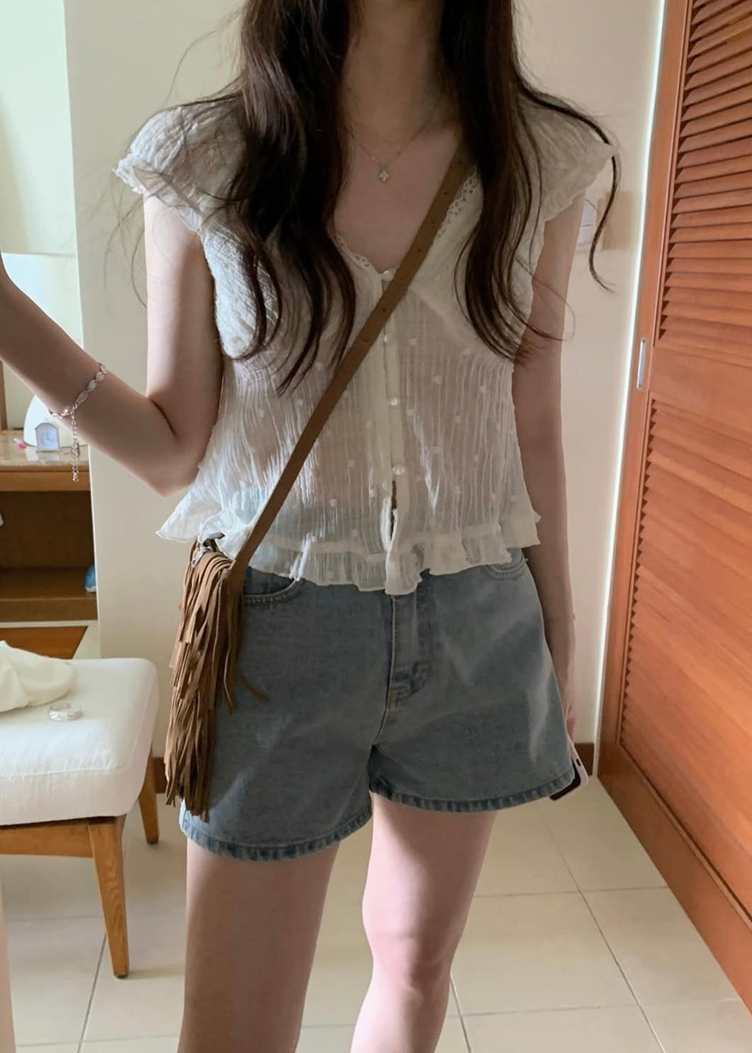 Crepe chiffon open blouse