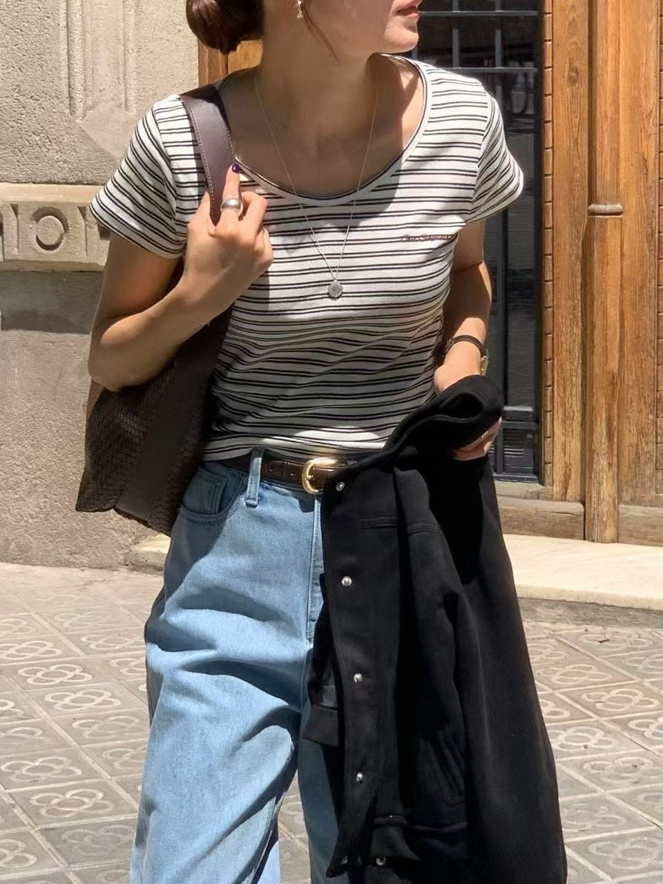 U-neck stripes mini tee