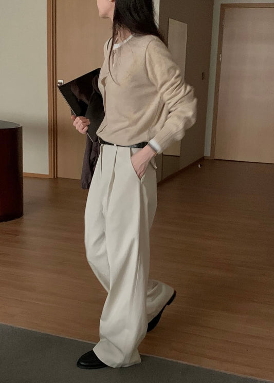 Pleated wide straight chino