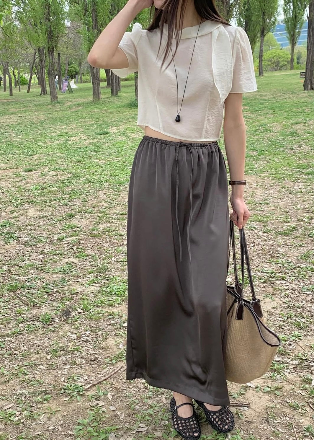 Satin lace-up skirt