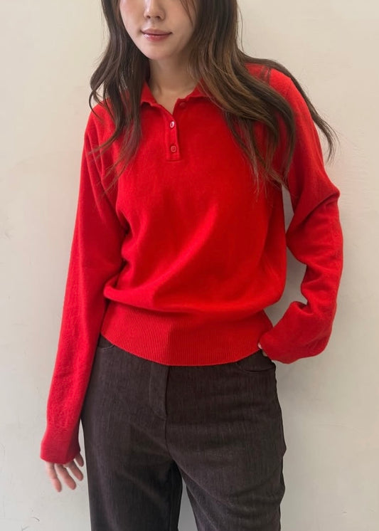 Wool knit polo sweater