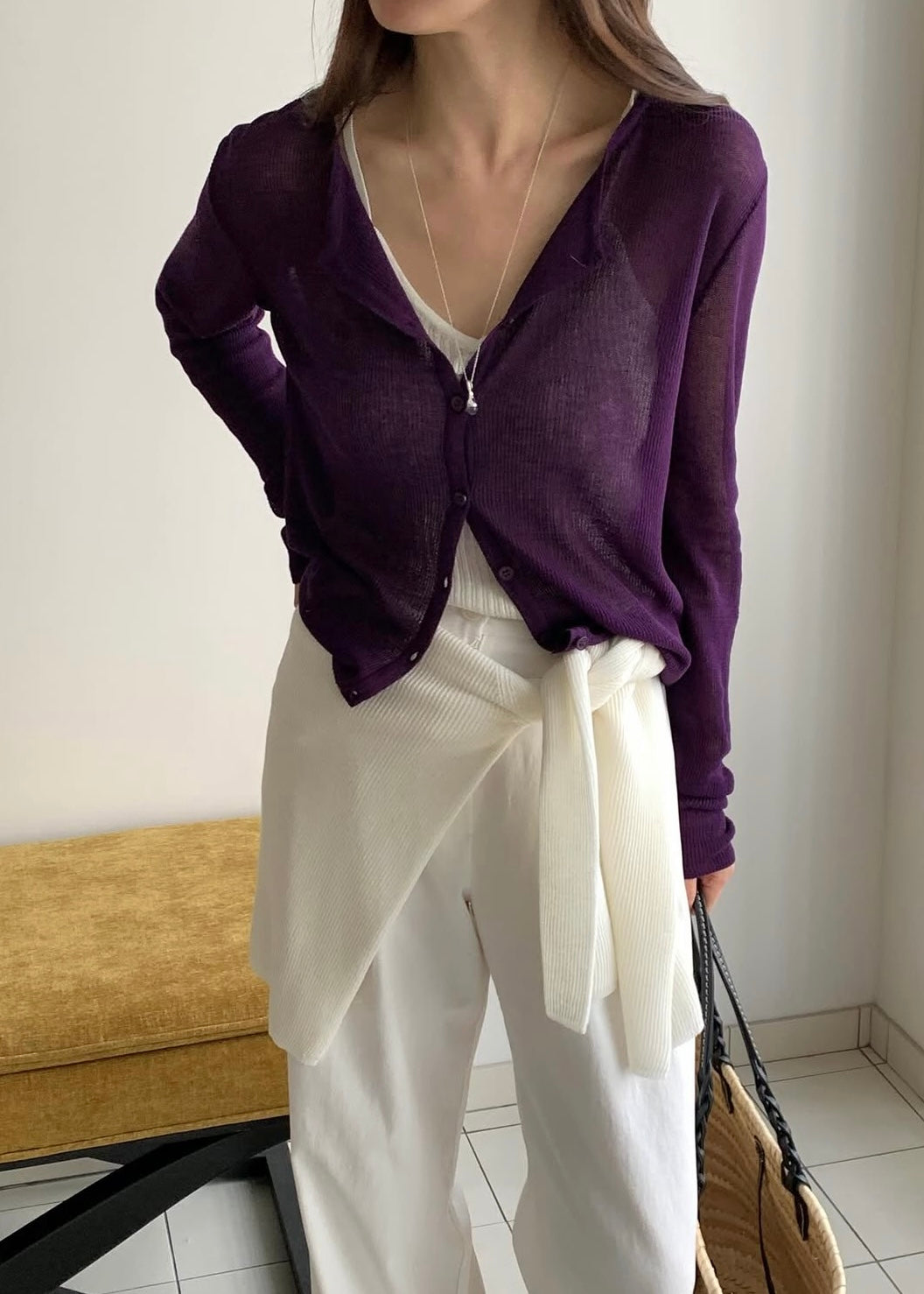 Crew neck rayon cardigan
