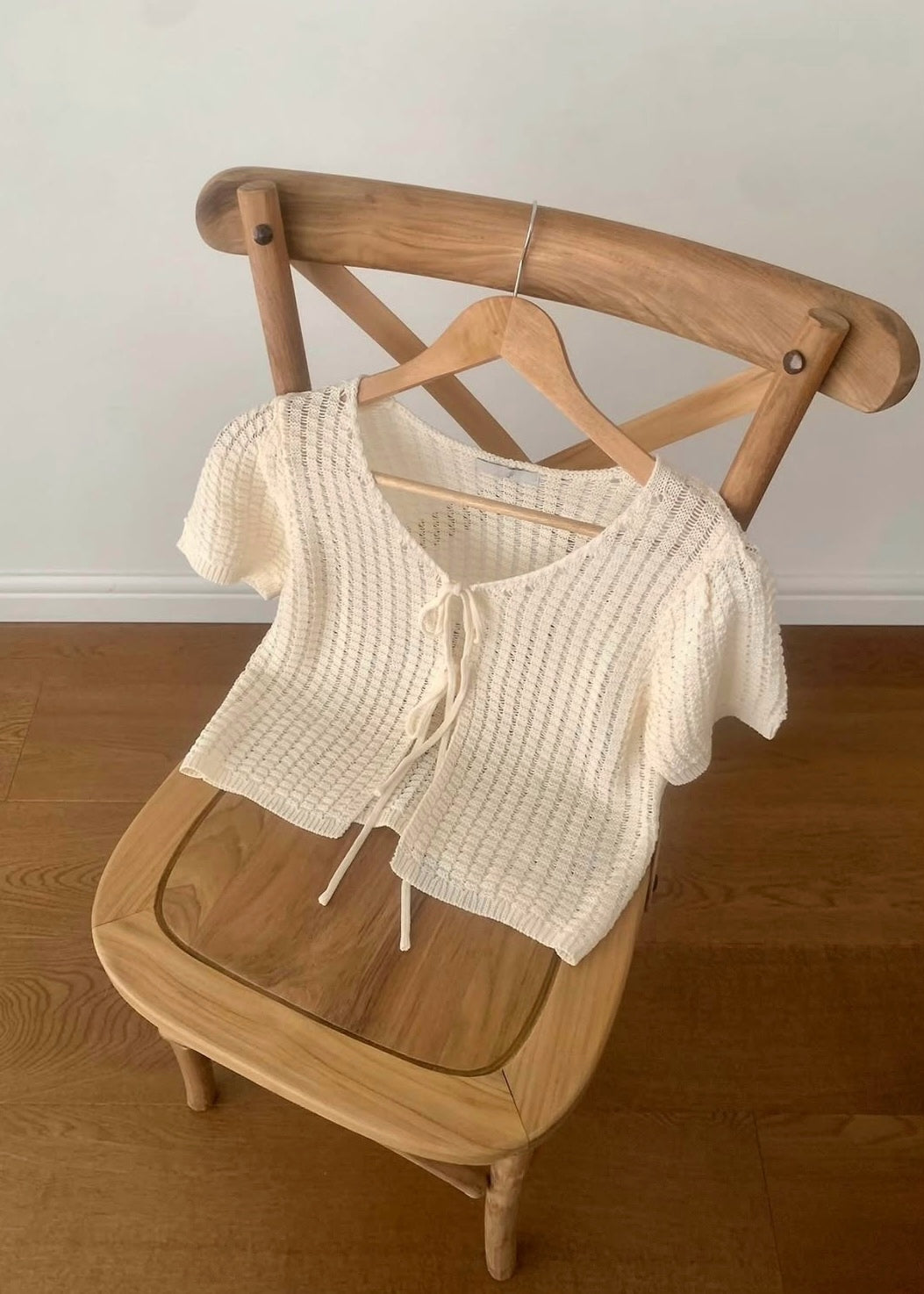 Knit pattern ribbon cardigan