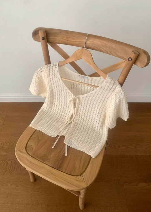 Knit pattern ribbon cardigan