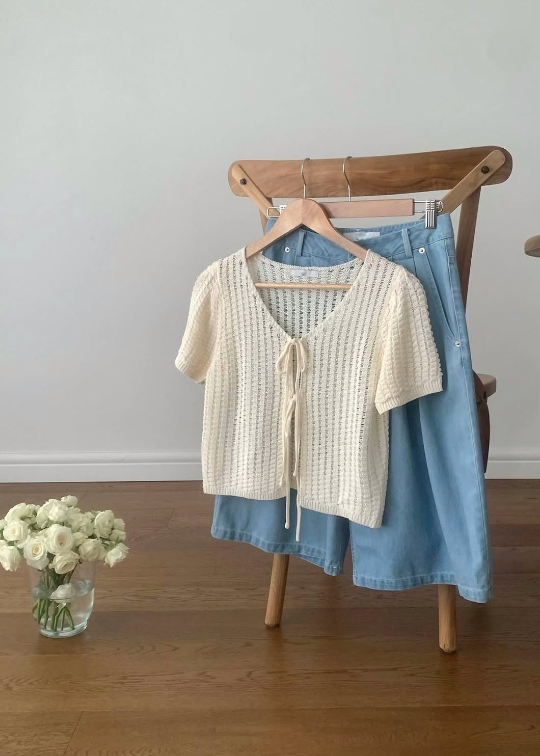 Knit pattern ribbon cardigan