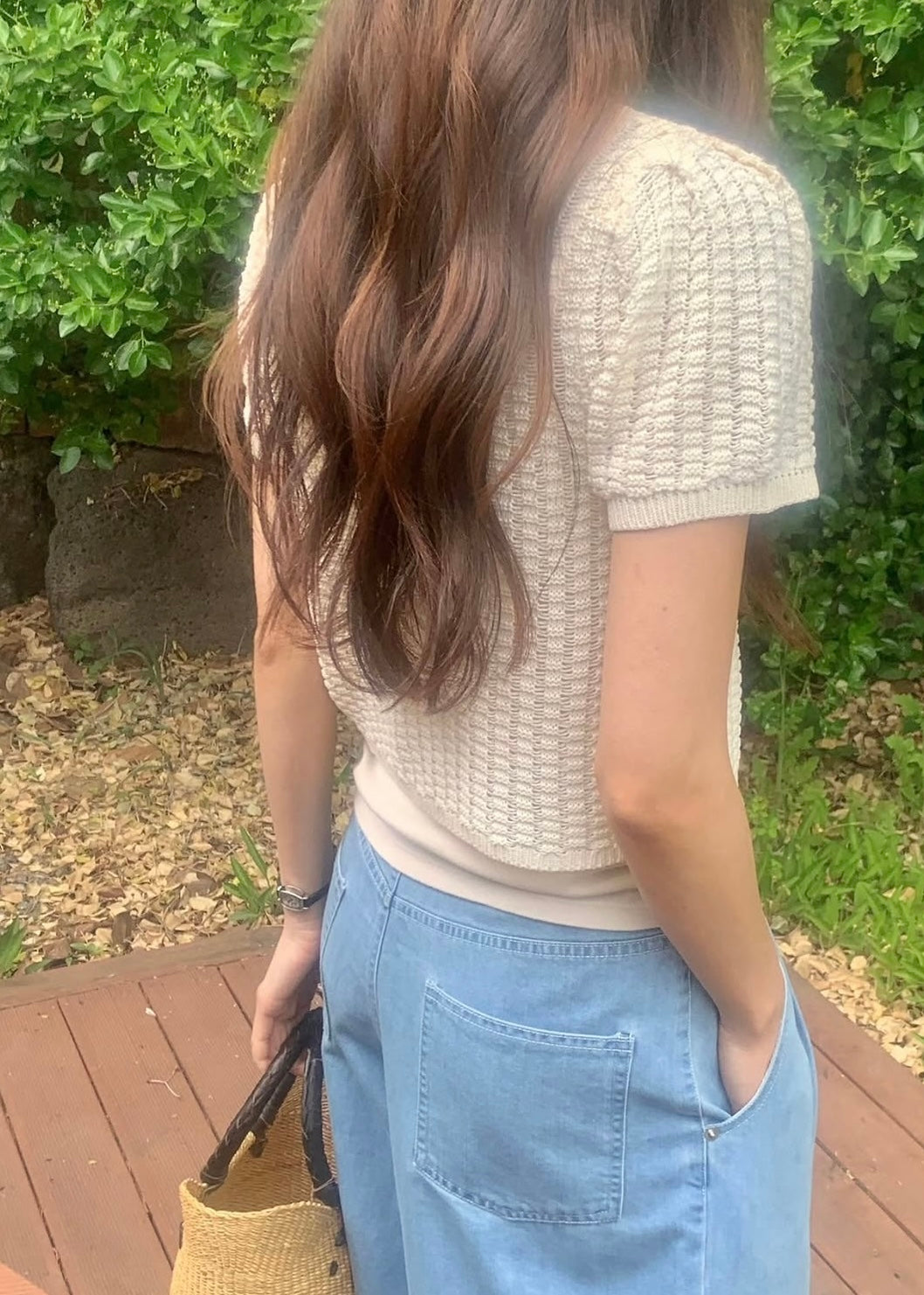 Knit pattern ribbon cardigan