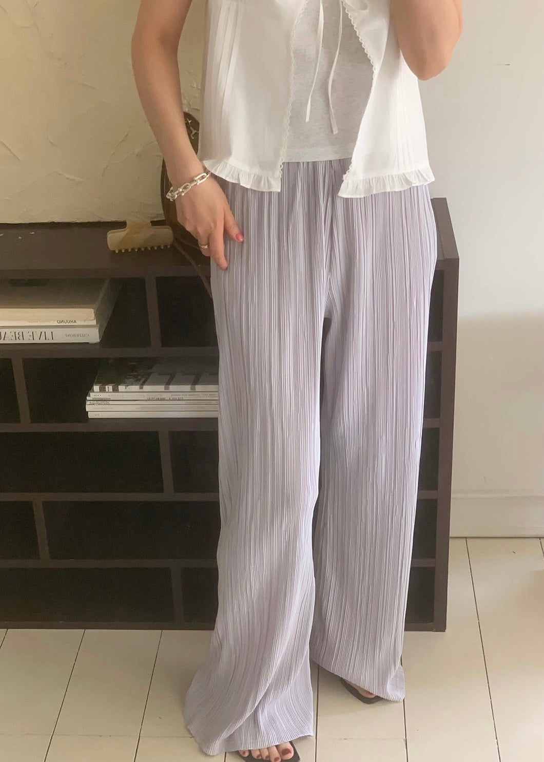 Pleated bell bottom pants