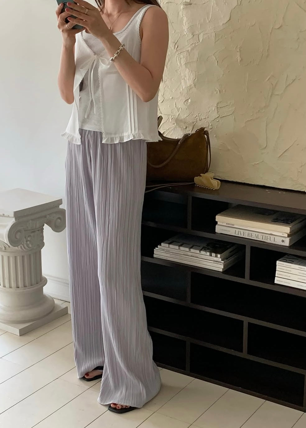 Pleated bell bottom pants